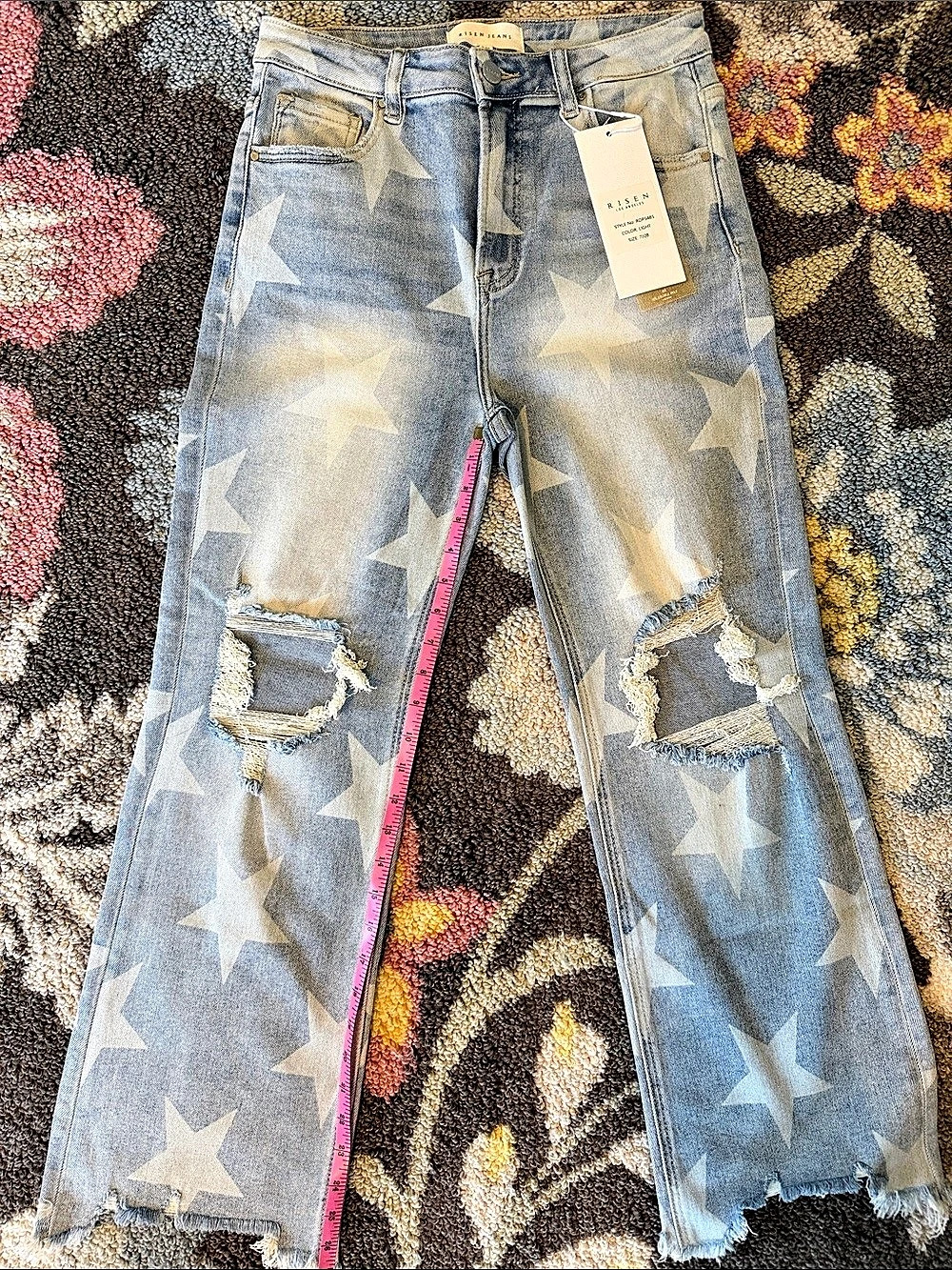 Risen Star Print Straight Leg Jeans Waist 7/28 NWT